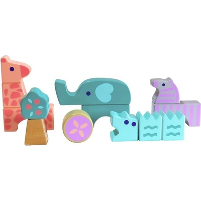 EcoToys dřevěné kostky 13 ks Animals