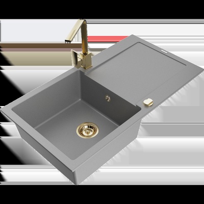 Leo гранитна мивка с 1 отделение, с отцеждаща площ и кухненски смесител Rita, сив - 6501-71-670300-50 (6501-71-670300-50)