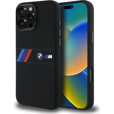 BMW Силиконов калъф MagSafe със средна лента BMW за iPhone 16 Pro Max - черен (3666339325077)