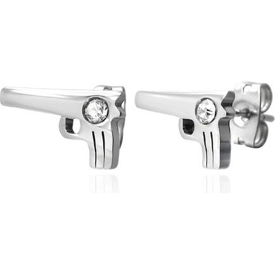 Šperky eshop lesklé z oceli stříbrná pistole čirý zirkon puzetky U27.03