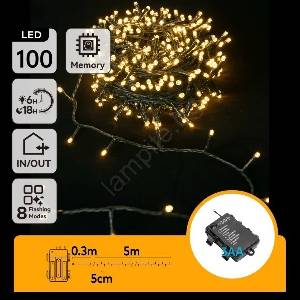 Aigostar - LED външен гирлянд, 100 LED / 8 функции, 3xAA, 5, 3 m, IP44, топла бяла светлина (AI2330)
