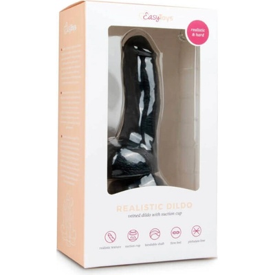 Easytoys dildo so semenníkmi a prísavkou čierne 15 cm