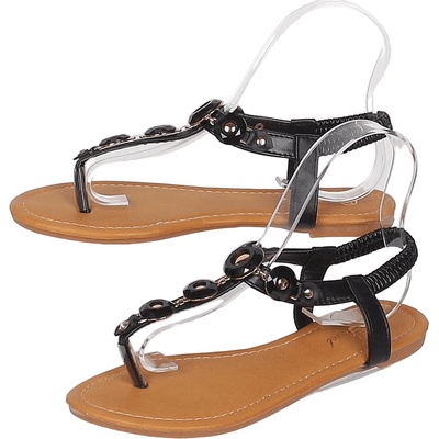 Дамски кожени сандали в черно с кръгли елементи