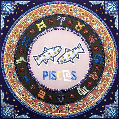 Диамантен Гоблен "Зодия Риби" - 35 x 35 см, Специални мъниста