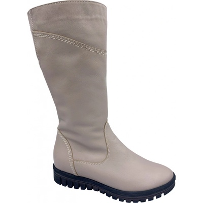 Kira 2699 Dámské zimní kožené kozačky béžové – Zboží Dáma