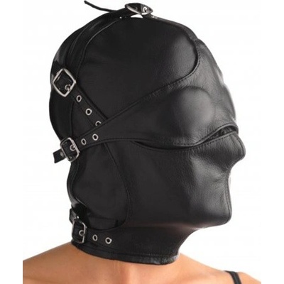 Asylum Leather Hood with Removable Blindfold and Muzzle