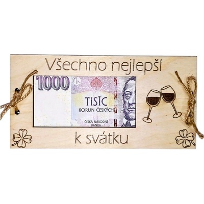 Dekorace z Řečice Dřevěná karta na peníze k svátku