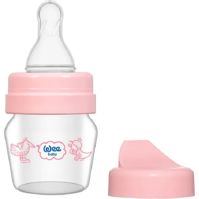 Wee Baby Стъклено шише Wee Baby Mini, с 2 накрайника, 30 ml, розово (792)