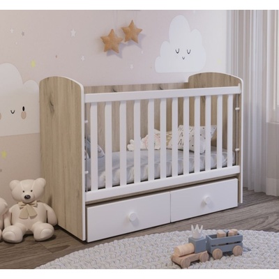 Дейзи Н Бебешка кошара Тони 60/120 с подвижна решетка скандинавски дъб+бял