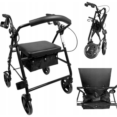 Rehafund Rf-610/cza chodítko 4-kolesové pre seniorov čierne