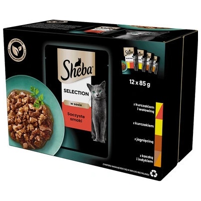 Sheba Selection in Sauce Juicy Flavors s hovězím jehněčím kuřecím krůtím v omáčce 12 x 85 g