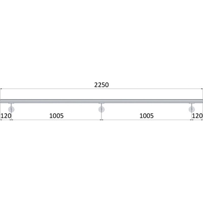 Madlo 2250mm / broušená nerez K320 / AISI316 set: 3ks úchyt, madlo D=42,4mm s ukončením