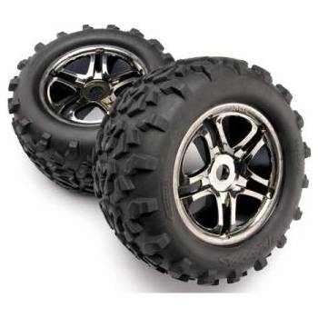 Traxxas колело 3.8", джанта Split Spoke черен хром, гуми Maxx (2)