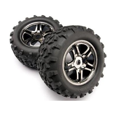 Traxxas колело 3.8", джанта Split Spoke черен хром, гуми Maxx (2)