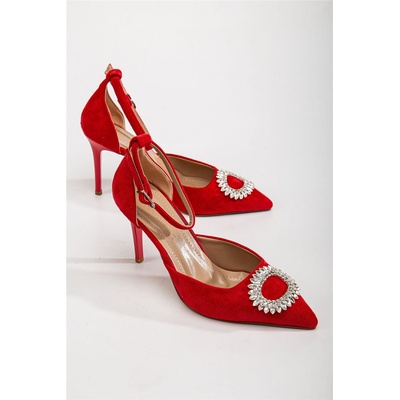 Moda Trend Дамски велурени обувки с висок ток - Червени #367264 (367264_Червен)
