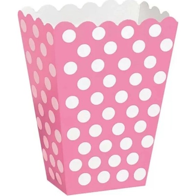 Krabica na popcorn tmavo ružová s bielymi bodkami 8ks