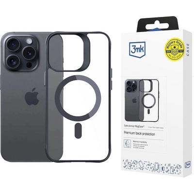 3mk Protection Satin Armor MagSafe Case - хибриден удароустойчив кейс с MagSafe за iPhone 15 Pro (черен-прозрачен)
