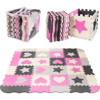 KIK KX5420 Penové puzzle 143 cm x 143 cm x 1 cm 36 dielikov šedo-ružová