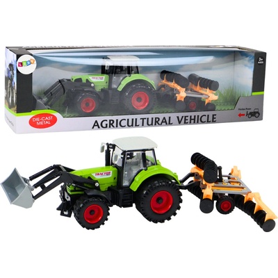 mamido Poľnohospodársky traktor s bagrom a diskovou bránou, zelený