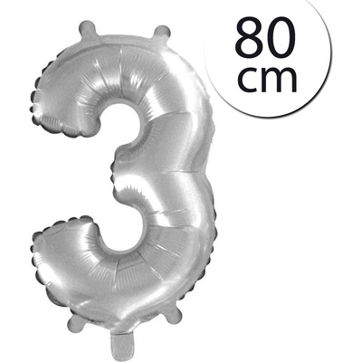 FUN RAG 8Silver 62803 Mini fóliový balón číslo 3 strieborný 80 cm