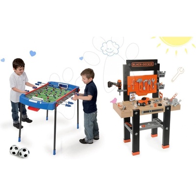 Smoby Set pracovná dielňa Black & Decker s vŕtačkou a futbalový stôl Challenger s 2 loptičkami