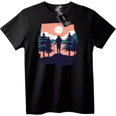 NOONEBRAND Тениска Пейзаж с Планински Походник на Залез - M, Black