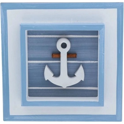 SEA Club Obraz - Kotva v rámu , bílá/světle modrá, lakované dřevo, 19,5x19,5x3,5cm 5456