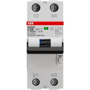 ABB ДТЗ комбинирана DS202C 2P 20A крива C 30mA тип A 6kA 2 мод. /до изчерпване/ - 2CSR252140R1204 (2CSR252140R1204)