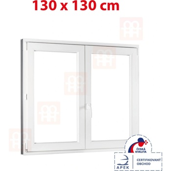 OKNA-HNED.SK Plastové okno 130 x 130 cm (1300 x 1300 mm) biele dvojkrídlové bez stĺpika (štulp) pravé