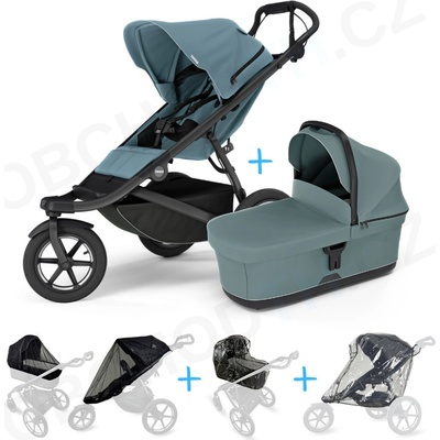 Thule Set 5v1 Urban Glide 3 Mid blue s magnetickou sponou 2025 + korba Mid blue + pláštěnky + ochranná síť – Hledejceny.cz