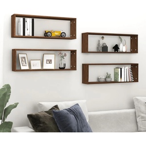 vidaXL Стенни рафтове, 4 бр, кафяв дъб, 80x15x26, 5 см, инженерно дърво (815922)
