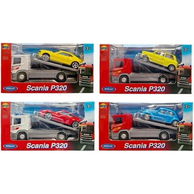 Welly odťahový kamión Scania 1:57 so športovým autom 1:43