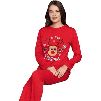 Image 1 of Дамска коледна пижама в червено с апликация еленче