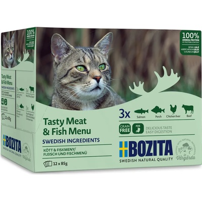 Bozita 12x85г Bozita хапки в желе, консервирана храна за котки - смесена опаковка месни и рибни менюта