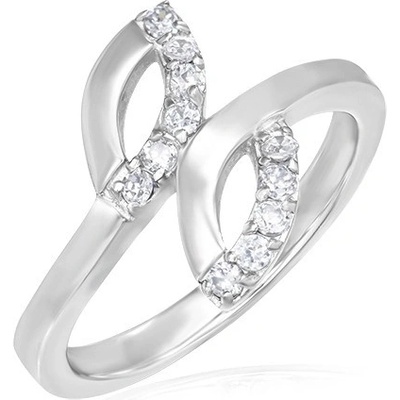 Šperky eshop Snubní prsten z oceli dvě slzičky drobné zirkony F5.19