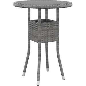  Градинска маса, O60x75 см, закалено стъкло и полиратан, сива