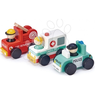 Tender Leaf Toys Drevené záchranárske autá Emergency Vehicles požiarnik polícia a sanitka s figúrkami 17*9*8 cm TL8343