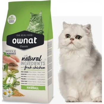 OWNAT Classic Hairball - Натурална суха храна за пораснали котки, за предотвратяване на образуването на космени топки, с прясно пилешко месо - 1, 5 кг, Испания - 109370