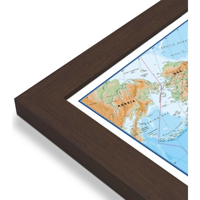 Maps International Svět - nástěnná fyzická mapa 135 x 85 cm Varianta: mapa v dřevěném rámu, Provedení: Pegi skořice
