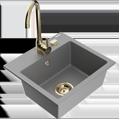 Milo гранитна мивка с 1 отделение и кухненски смесител Telma, сив - 6505-71-670200-50 (6505-71-670200-50)
