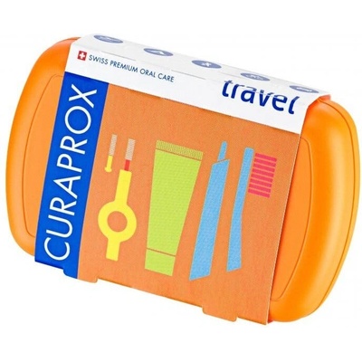 Curaprox Travel Set zubná kefka + CPS medzizubné kefky 2 ks + zubná pasta 10 ml darčeková sada, oranžový