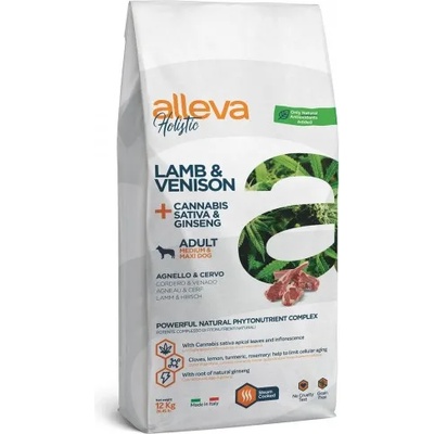 DIUSAPET Alleva® holistic (adult medium/maxi) lamb & venison + cannabis sativa & ginseng - пълноценна храна за пораснали кучета над една година, от средни и едри породи, Италия - 12 кг 2431