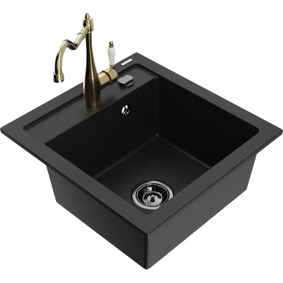 Mexen Vito кухненска мивка от гранит с 1 камера и кухненски смесител Carla, черен - 6503-77-670700-50-B (6503-77-670700-50-B)