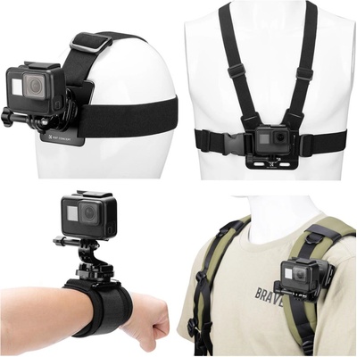 KF Concept sada příslušenství pro GoPro - hrudní popruh klip na batoh otočný držák na hlavu a zápěstí SKU.2289