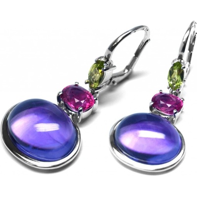 Klenoty Budín ručně vyrobené z bílého zlata s ametysty turmalíny a olivíny J-28688-1