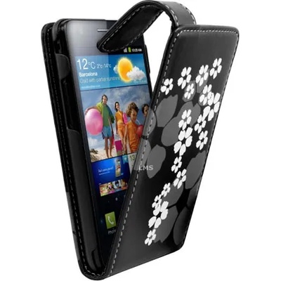 Samsung I9100 Galaxy S II Flip Floral Калъф Черен + Протектор