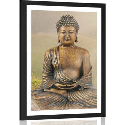 Plakát s paspartou socha Buddhy v meditující poloze - 40x60 black