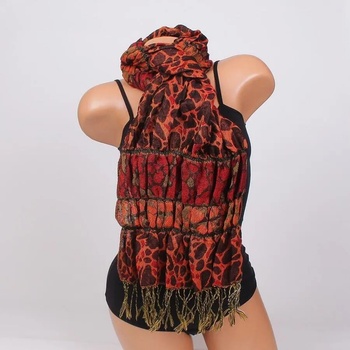 Image 1 of Ефектно набран дамски шал в оранжево и червено