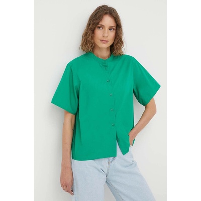 Marc O'Polo Памучна риза Marc O'Polo DENIM дамска в зелено със стандартна кройка с права яка (346083541091)