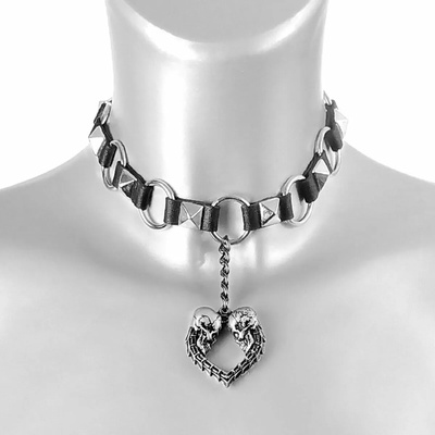Leather & steel fashion Колие/чокър Double Skull Heart - LSF9 59